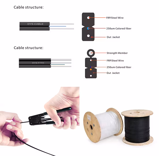 Cabo pendente 1 da fibra de FTTH cabo de fibra ótica interno exterior de 2 núcleos